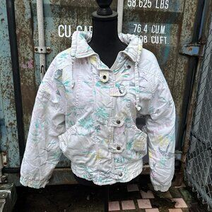 90's Bomber Jacket Womens M White Tropical Full Zip Insulated